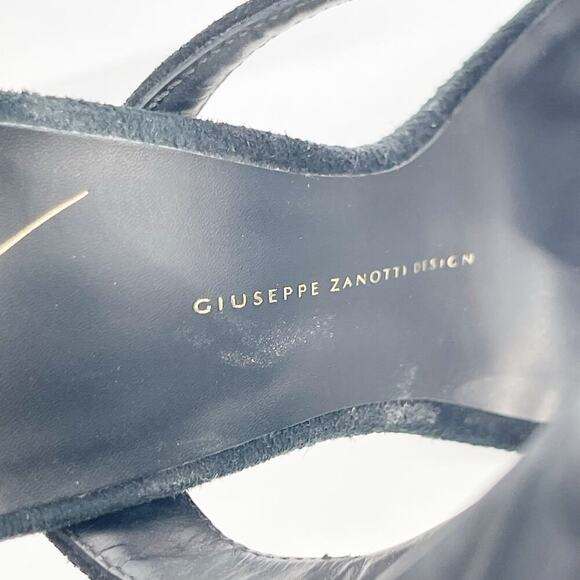 Giuseppe Zanotti Coline Black Suede Gold Leaf Crystal Heel Sandals size IT 37.5 - Picture 13 of 13